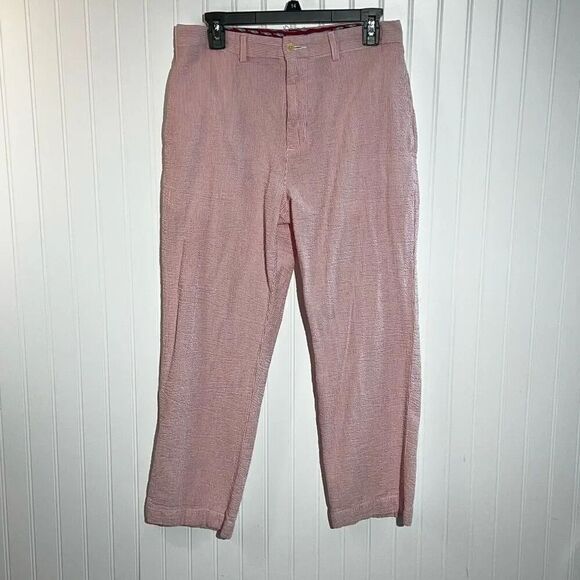Vineyard Vines Seersucker Breaker Pant 30X32 Pink White Straight Flat Front Crop - Picture 1 of 11